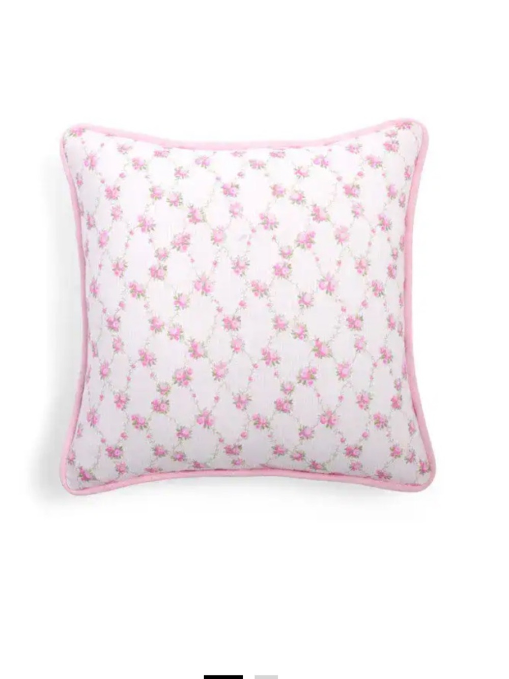 LoveShackFancy White Pillow with Pink Floral Print and Pink Piping